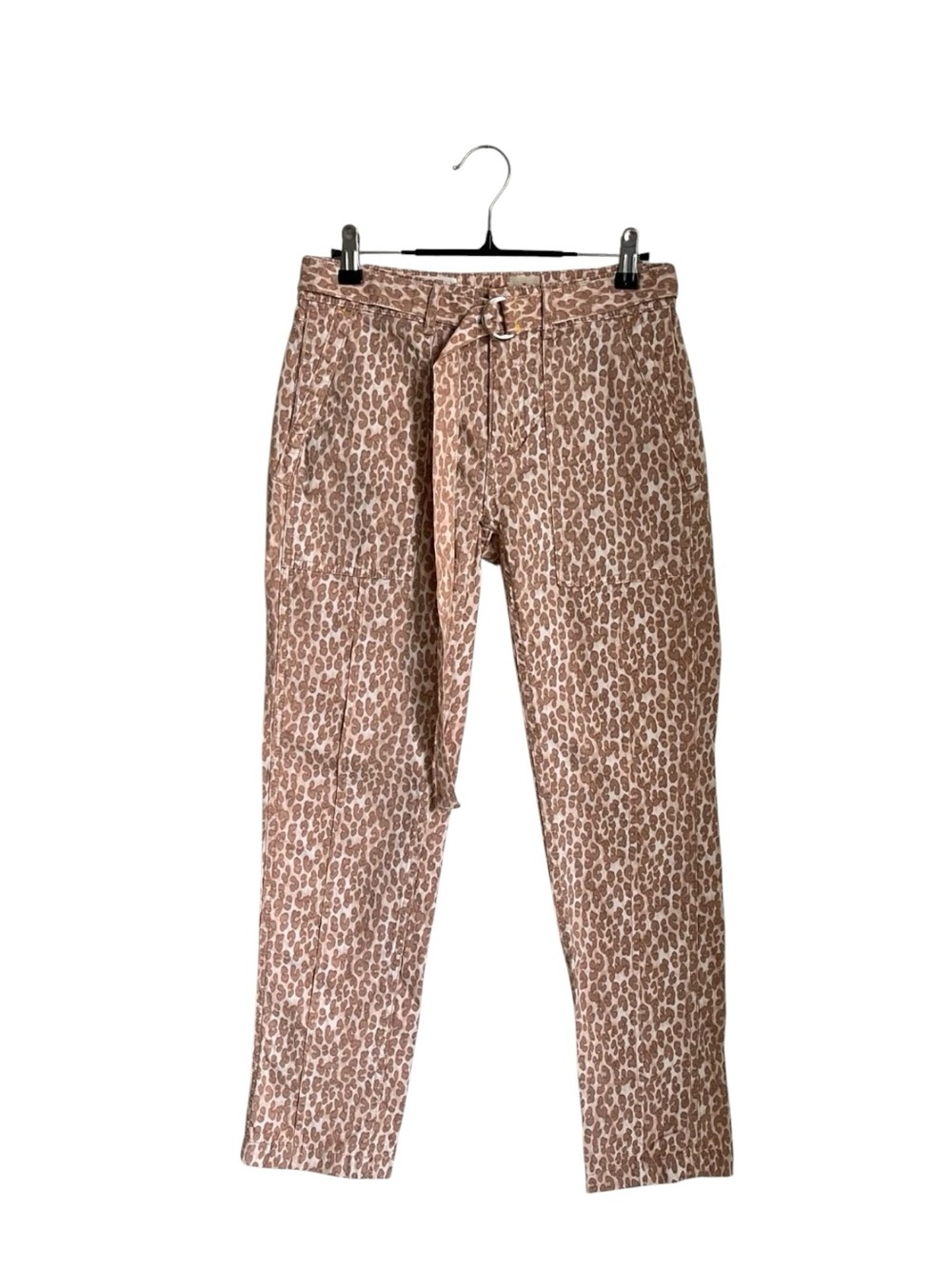 Anthropologie Tan Leopard-Print Chinos with Self Tie